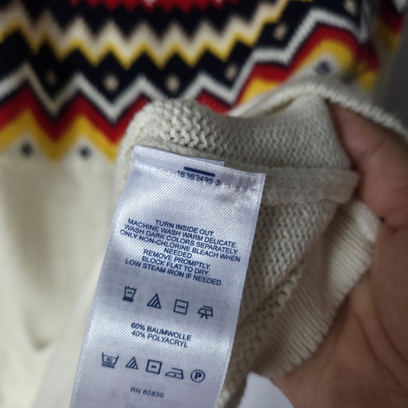 Lands' End Cream Sweater with Colorful Geometric Design - Picture 4 of 5